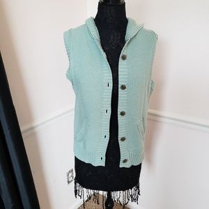 Eddie Bauer Mint Green Knit Hooded Sweater Vest